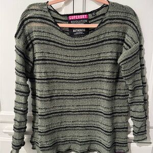 Superdry Olive & Black Striped Lightweight Knit Sweater